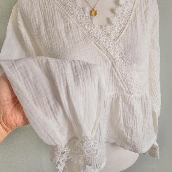 Cotton Gauze Blouse with Lace Trim - Picture 2 of 6